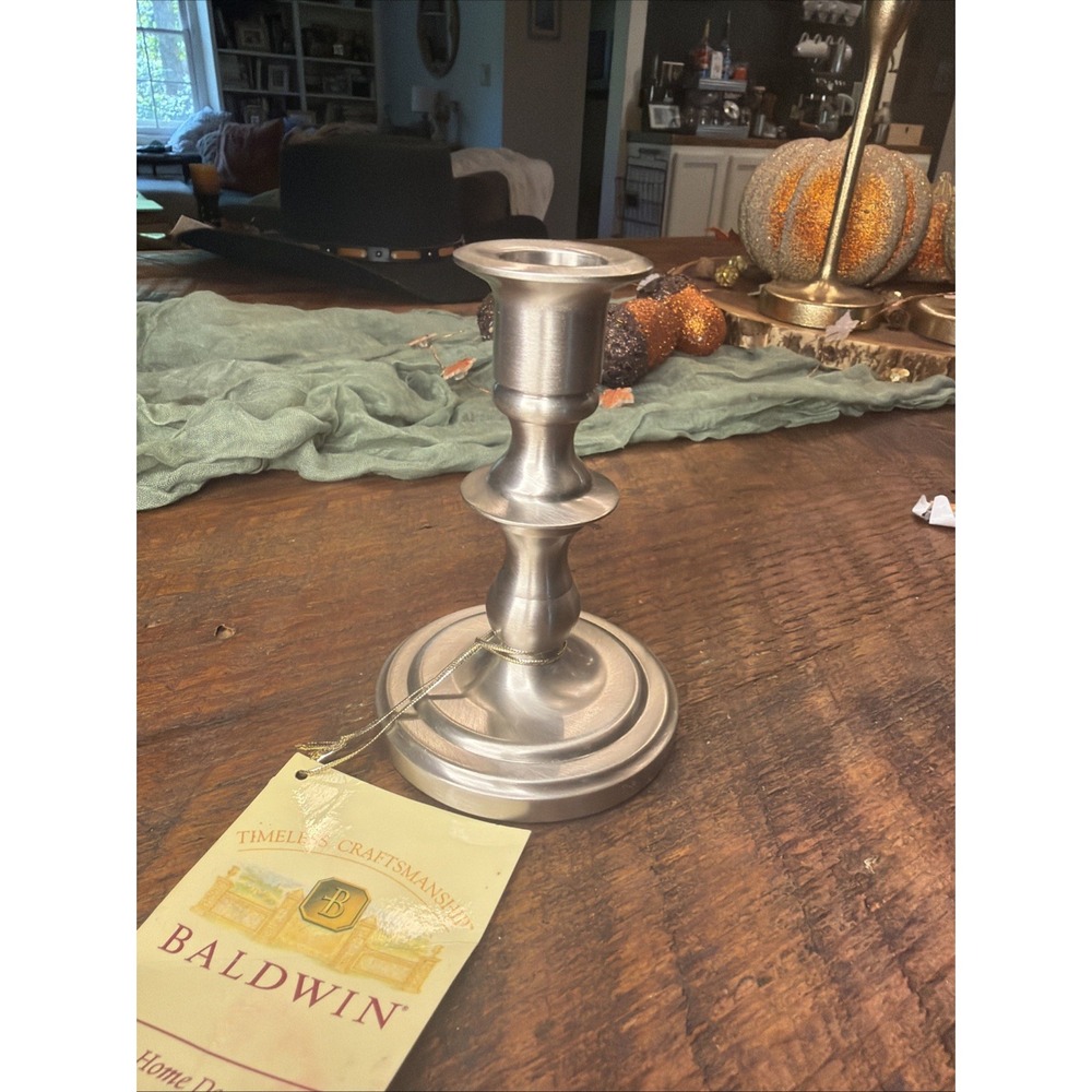 Baldwin Timeless Creations, 5" Brass Platinum Mist Candlestick Classic Elegant